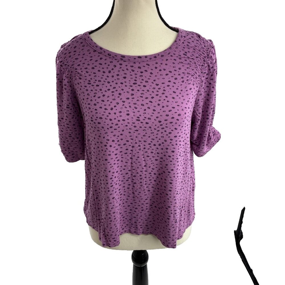 Democracy Womens Blouse Petite Animal Print Casual Ruched Sleeve Size MP